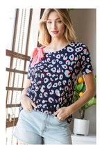 Load image into Gallery viewer, Women’s Printed Bow-Detail Short Sleeve Top – Round Neck Loose Casual Blouse