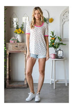 Load image into Gallery viewer, Women’s Ditsy Floral Tee – Contrast Trim Round Neck Short-Sleeve Knit Top