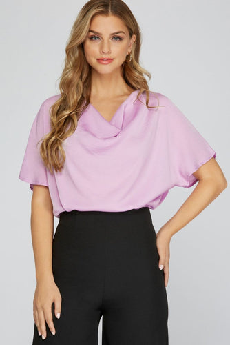 Women’s Draped Cowl-Neck Blouse – Dolman Sleeves, Relaxed Straight Fit, Office-to-Event Top