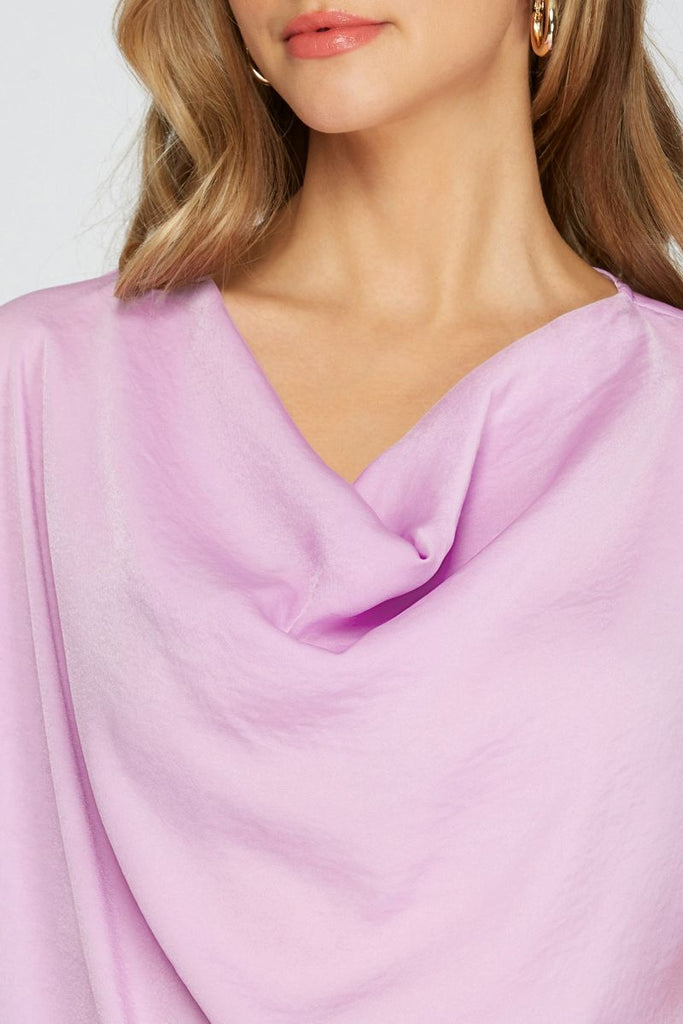 Women’s Draped Cowl-Neck Blouse – Dolman Sleeves, Relaxed Straight Fit, Office-to-Event Top