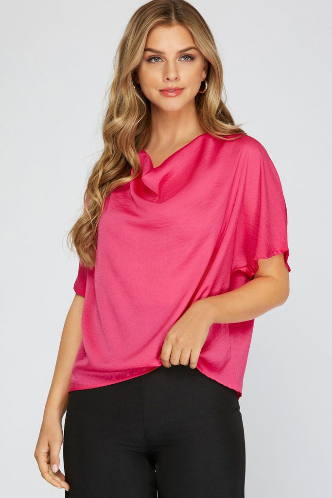 Women’s Draped Cowl-Neck Blouse – Dolman Sleeves, Relaxed Straight Fit, Office-to-Event Top