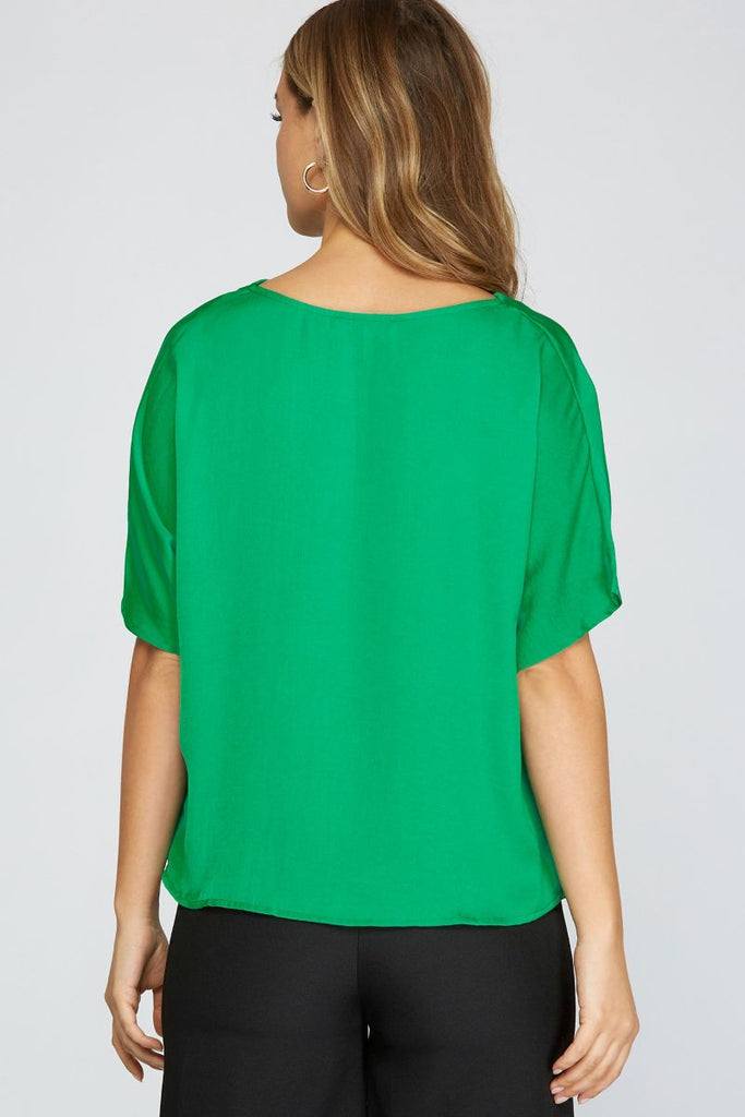 Women’s Draped Cowl-Neck Blouse – Dolman Sleeves, Relaxed Straight Fit, Office-to-Event Top