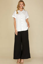 Load image into Gallery viewer, Women’s Satin-Feel Short Sleeve Button-Down Shirt – Relaxed Straight Fit with Rolled Cuffs & Chest Pocket