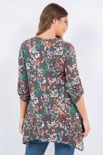 Load image into Gallery viewer, Women’s Printed Handkerchief-Hem Tunic – V-Neck, Roll-Tab 3/4 Sleeves, Flowy A-Line Silhouette