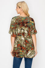 Load image into Gallery viewer, Women’s V-Neck Printed Swing Blouse – Dolman Sleeves, Front Pleats & Long A-Line Silhouette