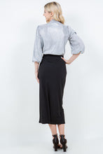 Load image into Gallery viewer, Women’s Pleated Tie-Neck Tunic Blouse – 3/4 Puff Sleeves, High–Low Hem, Fluid Relaxed Fit