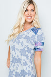 Women’s Camo Print Patchwork V-Neck Long-Sleeve Top – Soft Stretch Knit, Tunic Length, Casual Everyday Wear