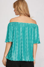 Load image into Gallery viewer, Women’s Off-Shoulder Crinkle-Texture Blouse – Relaxed Fit with Flared Half Sleeves