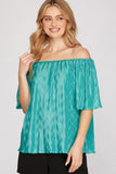 Women’s Off-Shoulder Crinkle-Texture Blouse – Relaxed Fit with Flared Half Sleeves