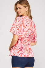 Load image into Gallery viewer, Women’s Printed Chiffon Blouse – V-Neck Smocked Empire Waist with Flutter Sleeves