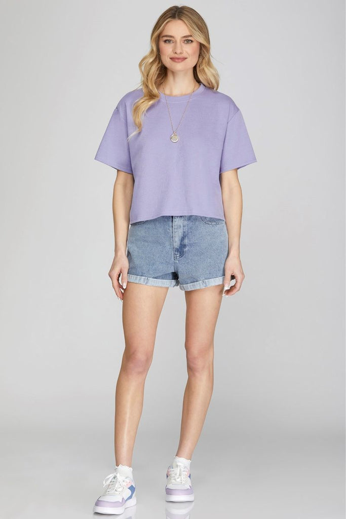 Women’s Loose Fit Drop Shoulder Short Sleeve T-Shirt – Casual Cropped Basic Top
