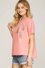 Load image into Gallery viewer, Women’s Sequin Star Fringe Decor Tee – Round Neck Relaxed Fit Casual Top
