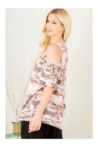 Women’s Cold Shoulder Loose Fit Top – Round Neck Ruffle Sleeve Tunic Casual Tee