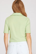 Load image into Gallery viewer, Women’s Ribbed Knit Polo Crop Top – Short Sleeve, Slim-Fit, Everyday Essential