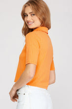 Load image into Gallery viewer, Short Sleeve Collared Knit Crop Top for Women – Casual Slim Fit Ribbed Polo Style