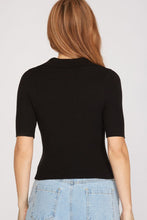 Load image into Gallery viewer, Women’s Ribbed Knit Polo Top with Deep U Neck – Short Sleeve, Slim Fit, Cropped Style