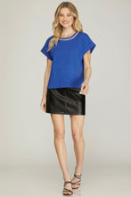 Load image into Gallery viewer, Women’s Embellished Round Neck Short Sleeve Top – Loose Fit Casual Elegant Tee