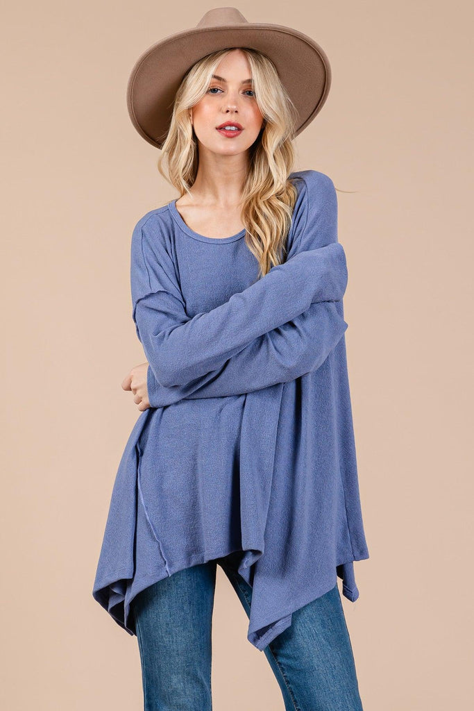 Women’s Oversized Drop-Shoulder Long Sleeve Knit Top – Relaxed Fit, Soft Draped Tunic Style