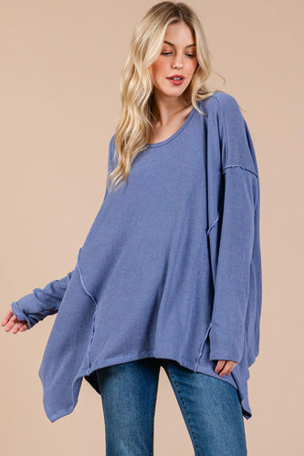 Women’s Oversized Drop-Shoulder Long Sleeve Knit Top – Relaxed Fit, Soft Draped Tunic Style